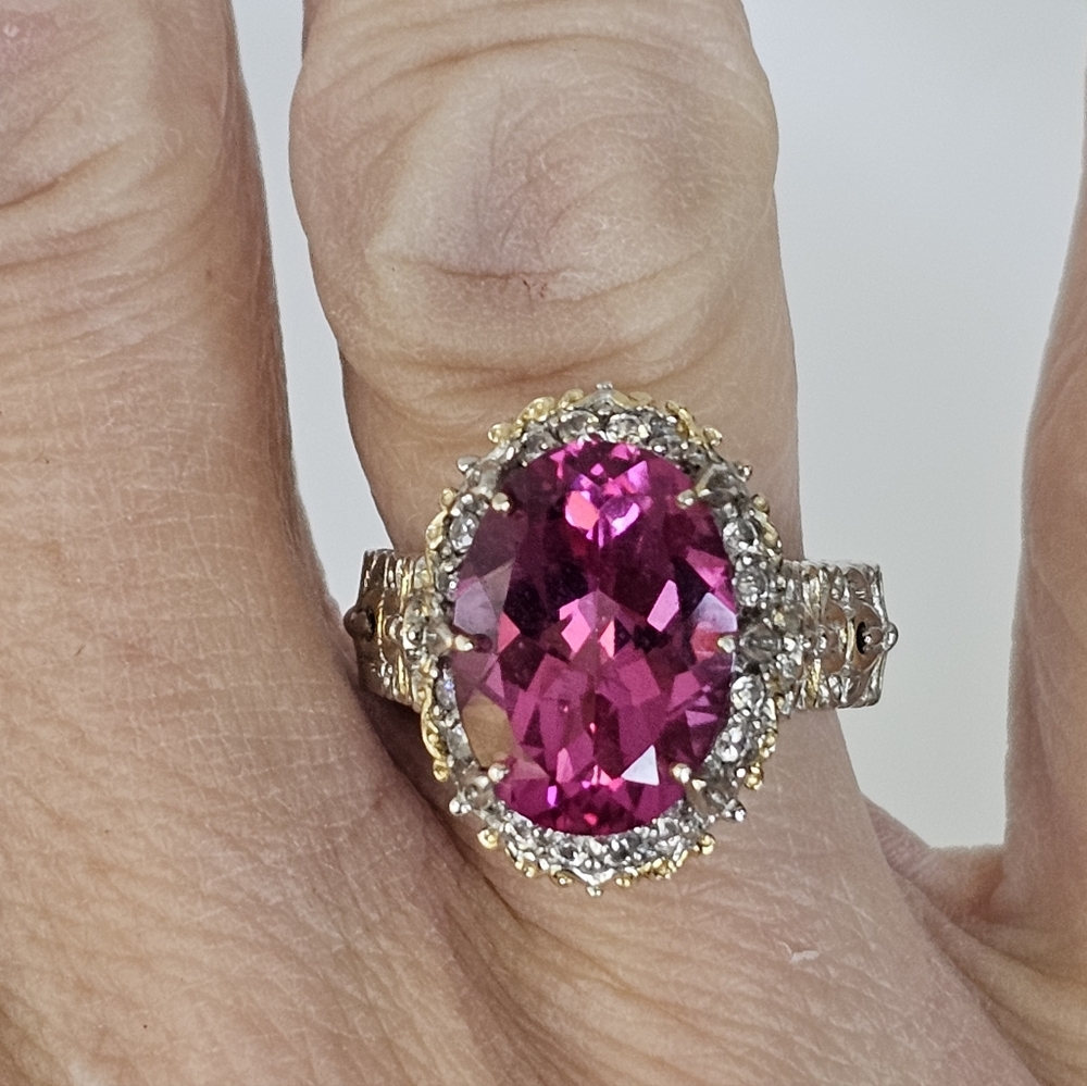 Gems En Vogue Pink Topaz & Zircon Ring Palladium Sterling Silver 18k Size 7! - Picture 8 of 8